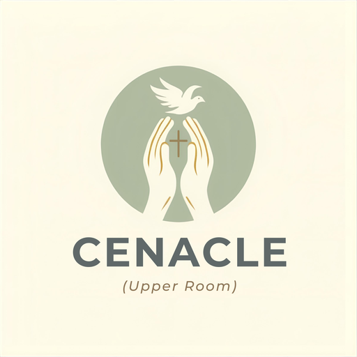 Cenacle (Upper Room) app icon — praying hands holding a cross beneath a dove